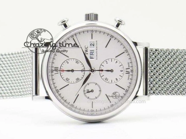 MIROTIME 0707 Portofino Chrono SS White Dial on SS Mesh Bracelet A Soft 7388